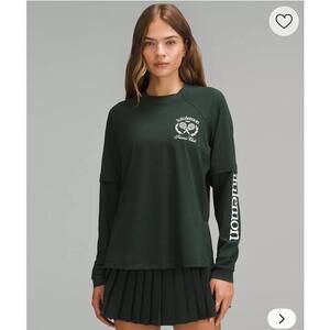 Lululemon Layered Long-Sleeve T-Shirt Tennis Club Dark Green White sz 8 NWT UPF